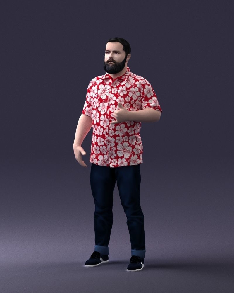 000216 Bearded Man in Hawaiian Shirt Realistic Scan 1121 3D model_30