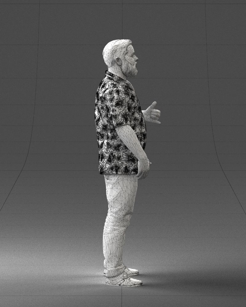 000216 Bearded Man in Hawaiian Shirt Realistic Scan 1121 3D model_14