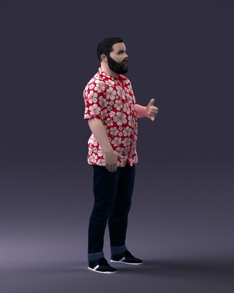 000216 Bearded Man in Hawaiian Shirt Realistic Scan 1121 3D model_9