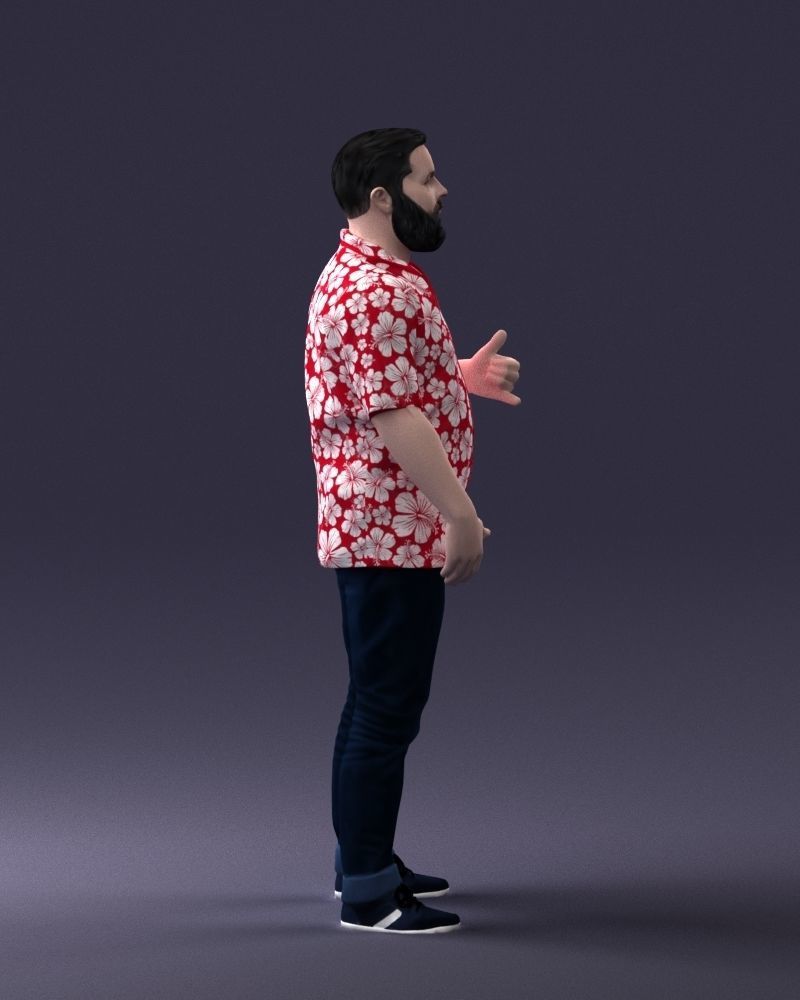000216 Bearded Man in Hawaiian Shirt Realistic Scan 1121 3D model_12