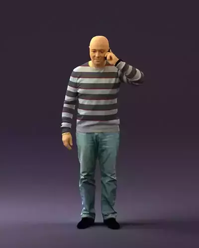 Man in stripped sweater phone talking 0788