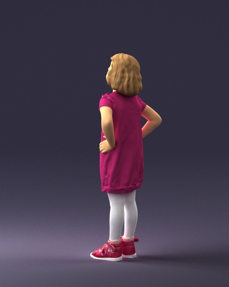 Little girl in a pink sundress and glasses 0163 3D model_21