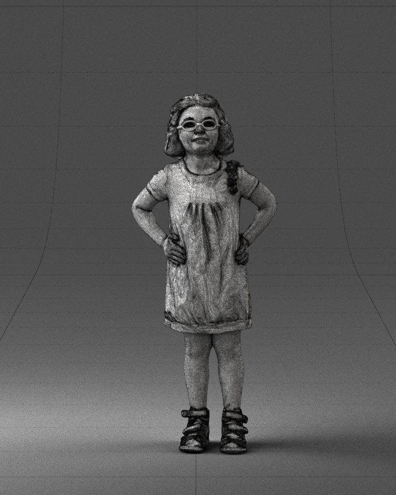 Little girl in a pink sundress and glasses 0163 3D model_35