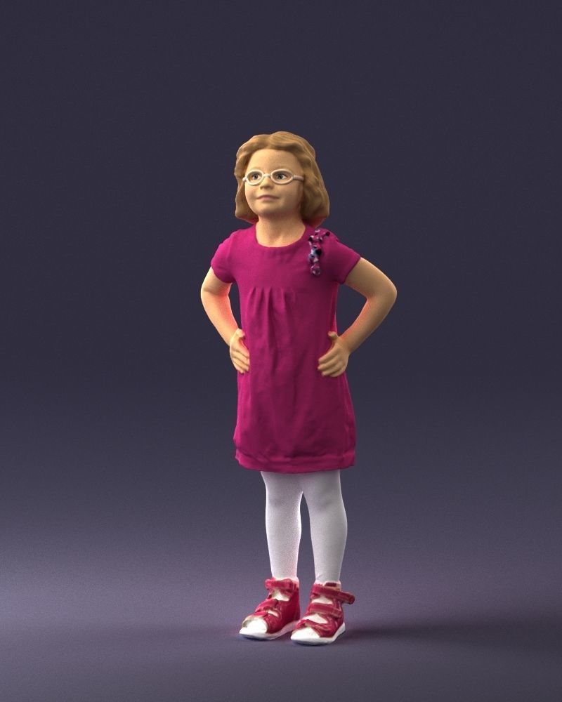 Little girl in a pink sundress and glasses 0163 3D model_30