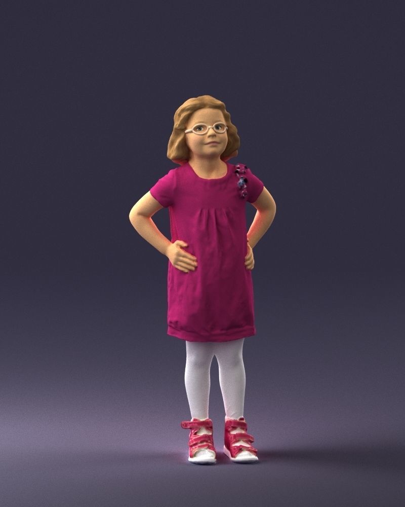 Little girl in a pink sundress and glasses 0163 3D model_3
