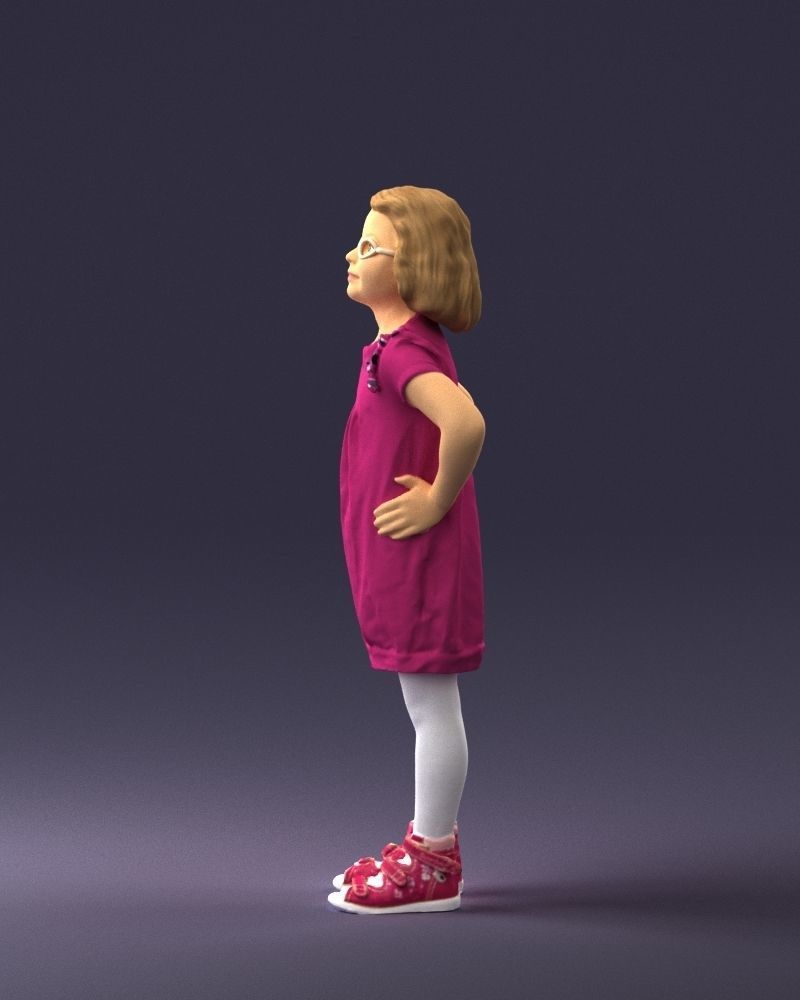 Little girl in a pink sundress and glasses 0163 3D model_24