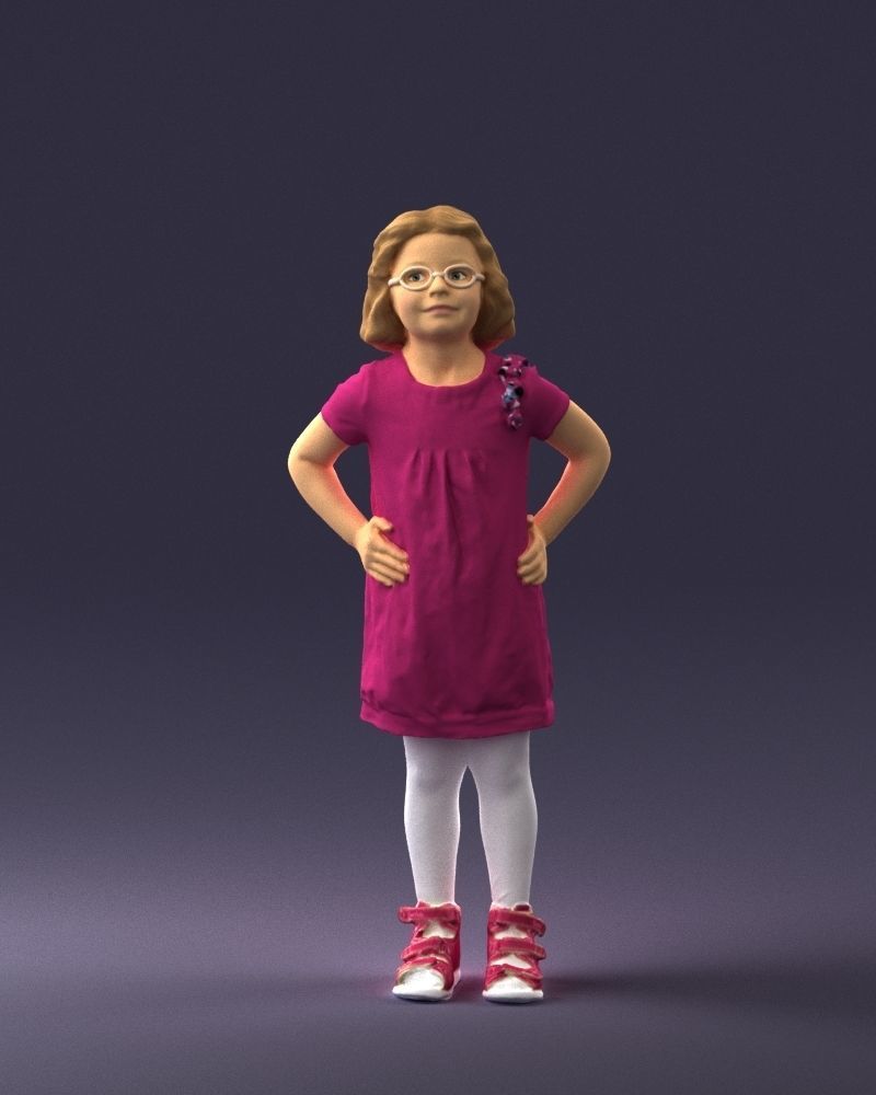 Little girl in a pink sundress and glasses 0163 3D model_33