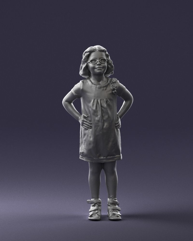 Little girl in a pink sundress and glasses 0163 3D model_1