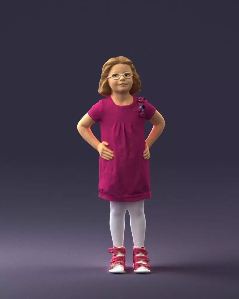 Little girl in a pink sundress and glasses 0163 3D model_0