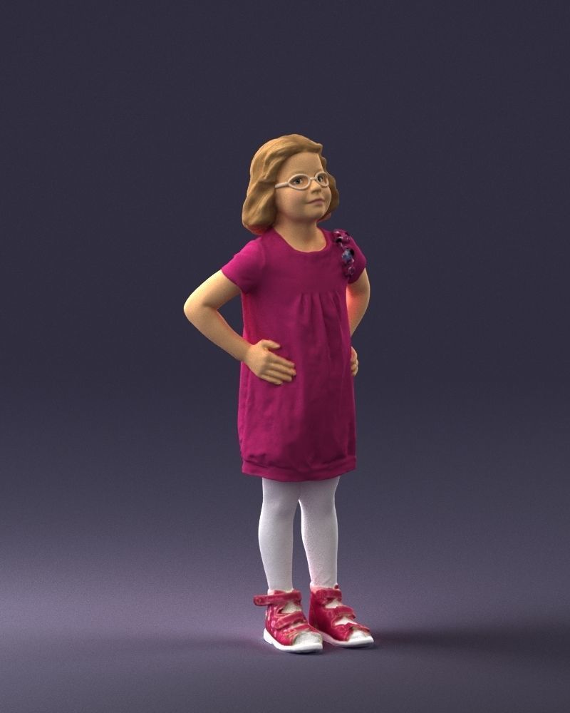 Little girl in a pink sundress and glasses 0163 3D model_6