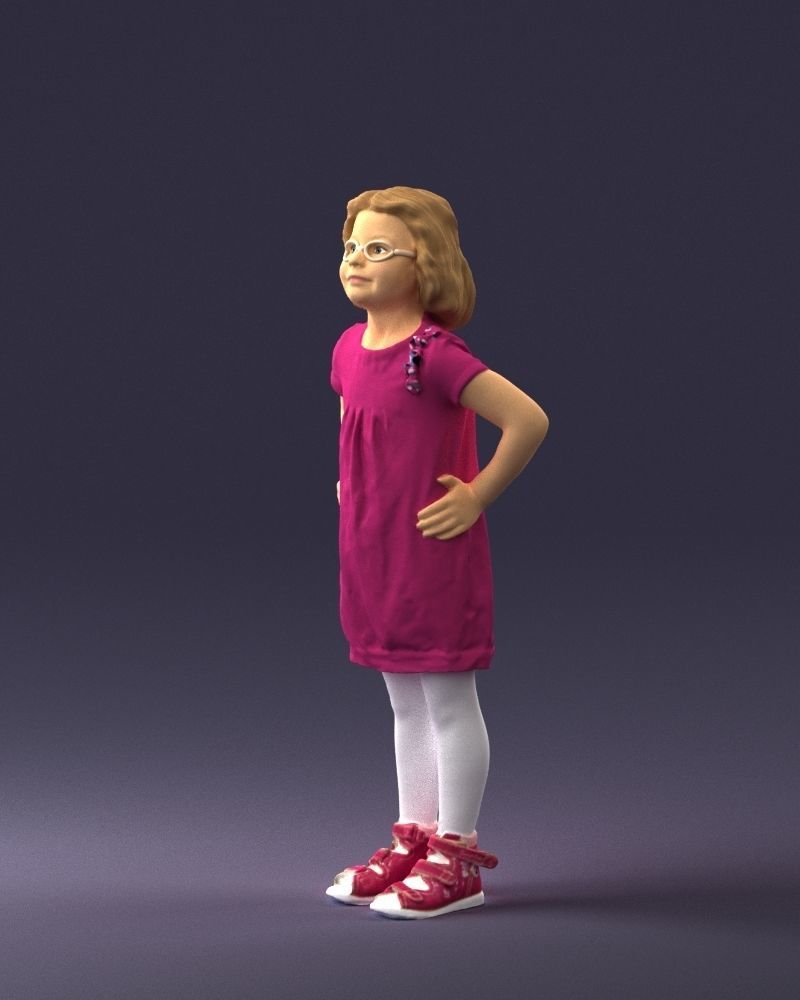 Little girl in a pink sundress and glasses 0163 3D model_27