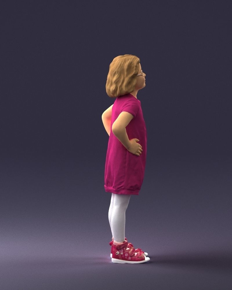 Little girl in a pink sundress and glasses 0163 3D model_12