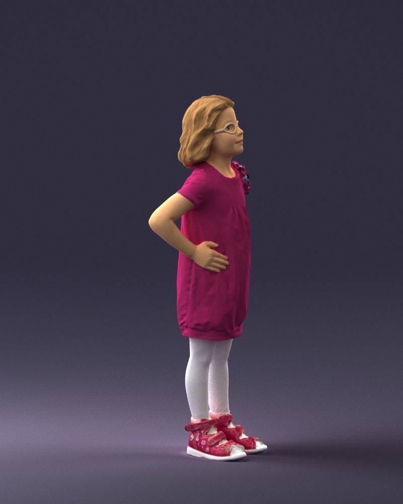 Little girl in a pink sundress and glasses 0163 3D model_9