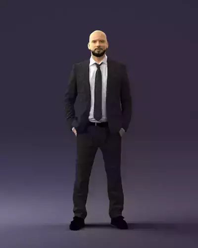000284 Bald Man in Suit Realistic Business Character 0809 3dp