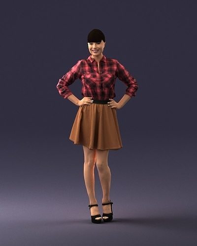 Smiling brunette in a plaid shirt 0356 3D Print Ready 3D print model