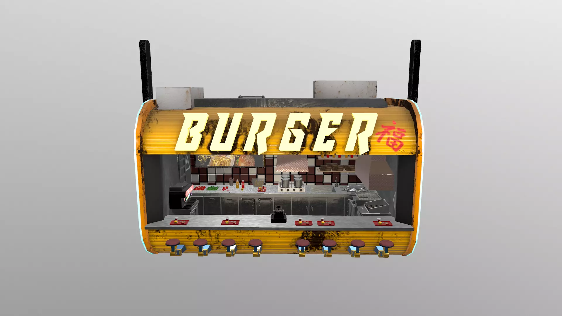 Cyberpunk City - Burger Stand Low-poly 3D model_0
