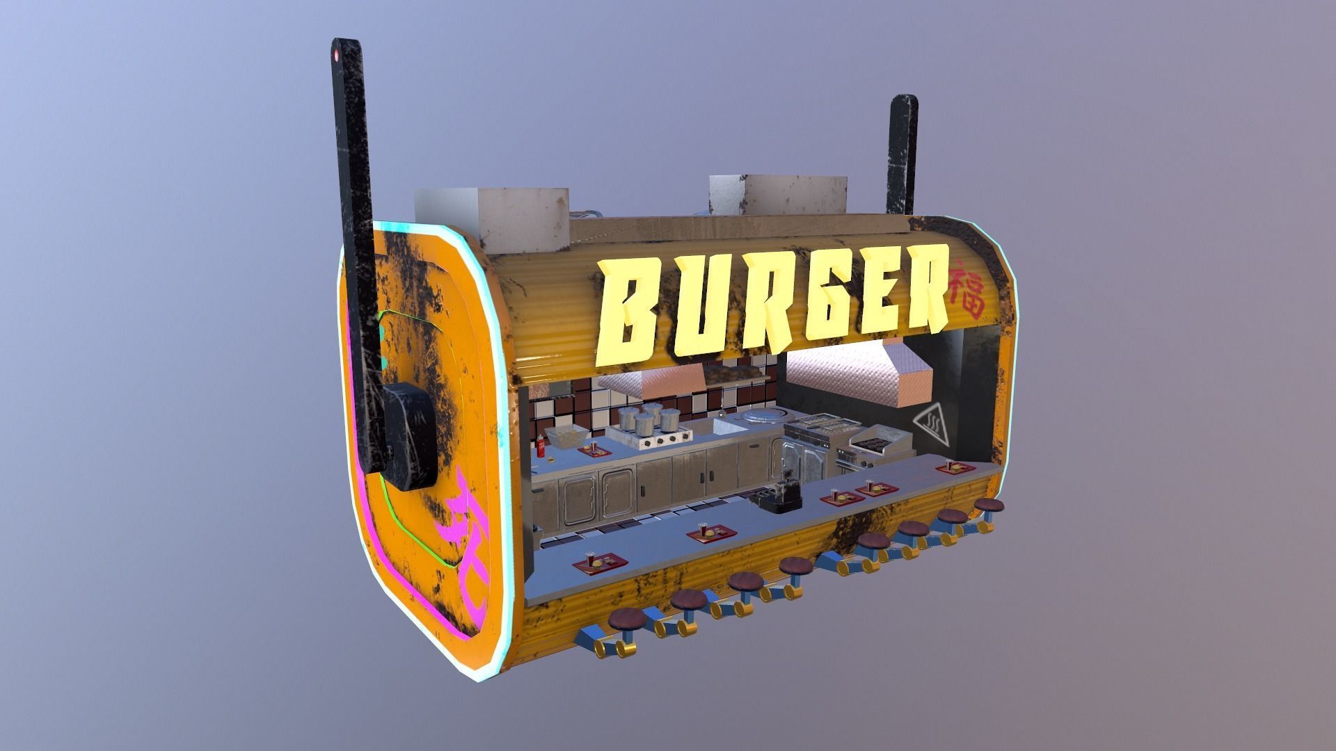 Cyberpunk City - Burger Stand Low-poly 3D model_35