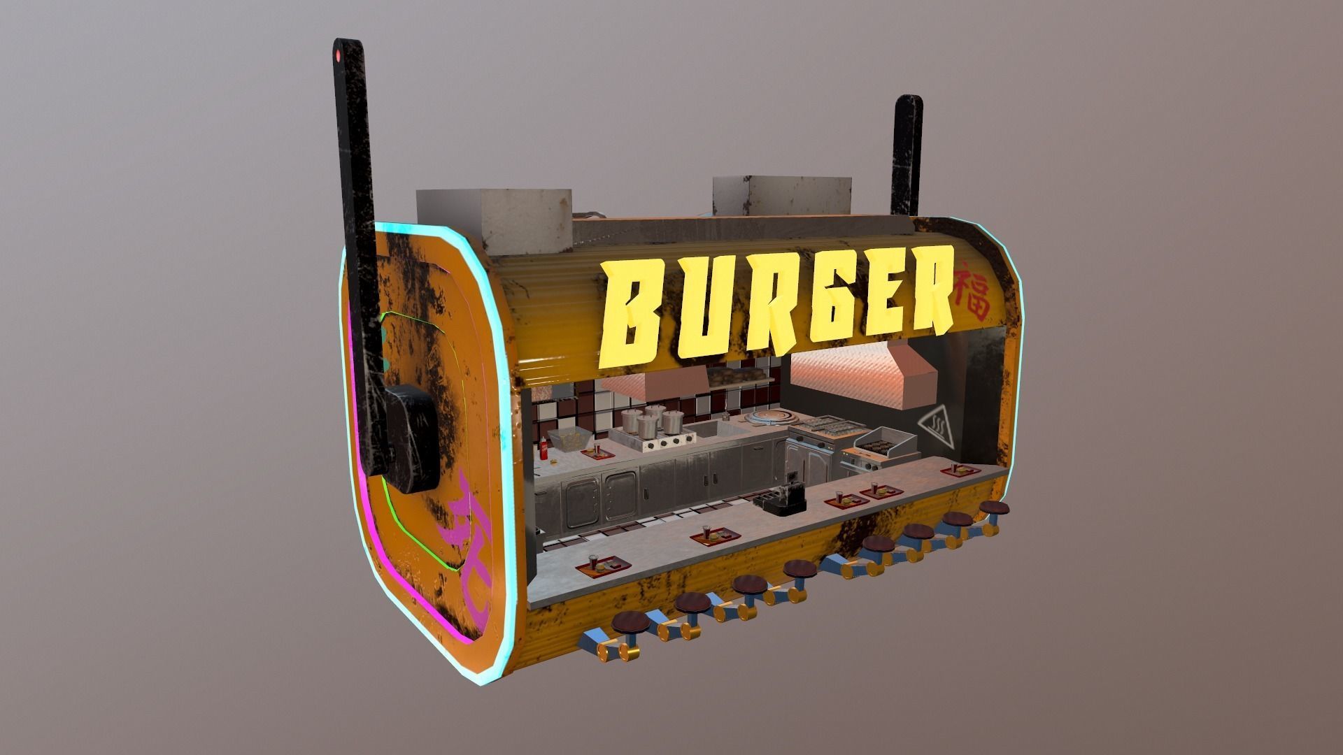 Cyberpunk City - Burger Stand Low-poly 3D model_38