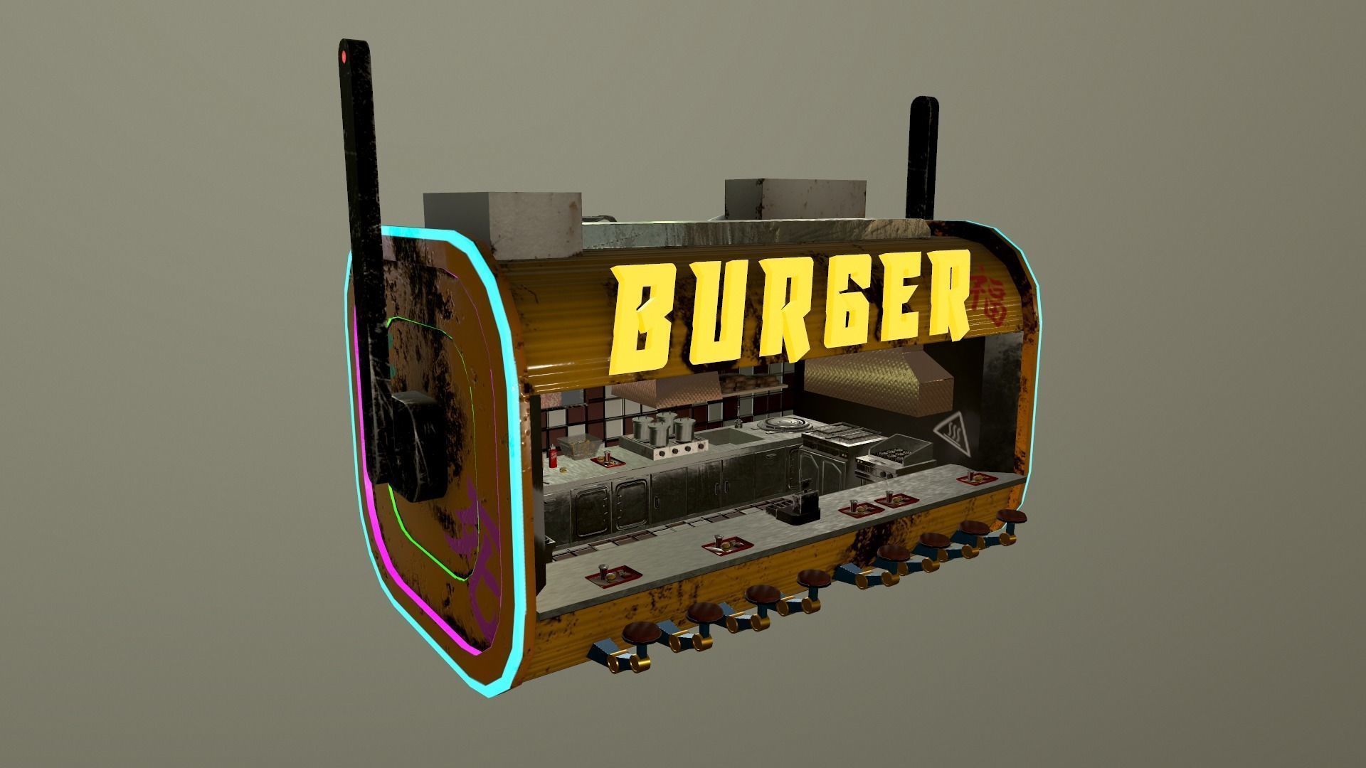 Cyberpunk City - Burger Stand Low-poly 3D model_28