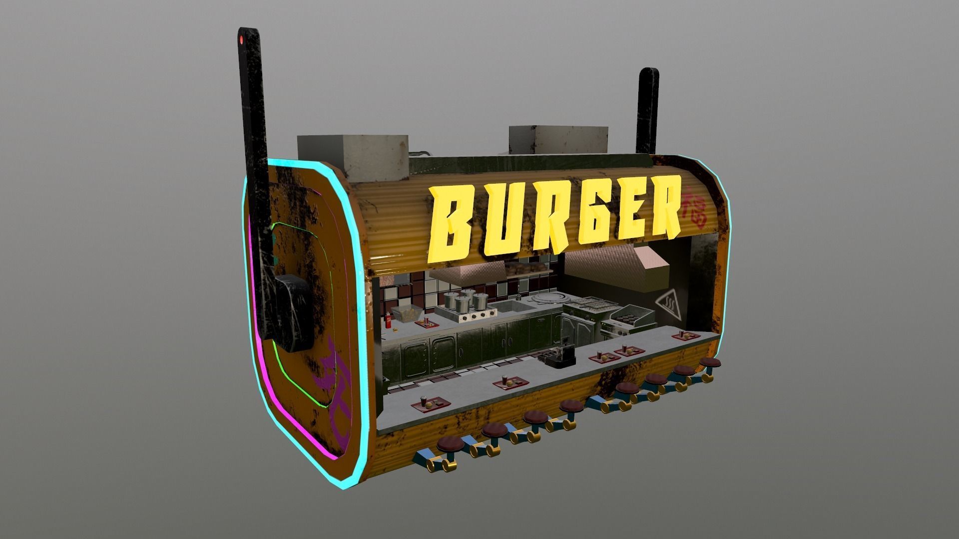 Cyberpunk City - Burger Stand Low-poly 3D model_31