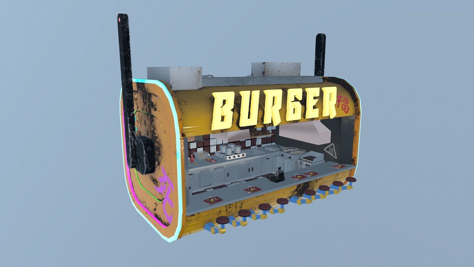 Cyberpunk City - Burger Stand Low-poly 3D model_24