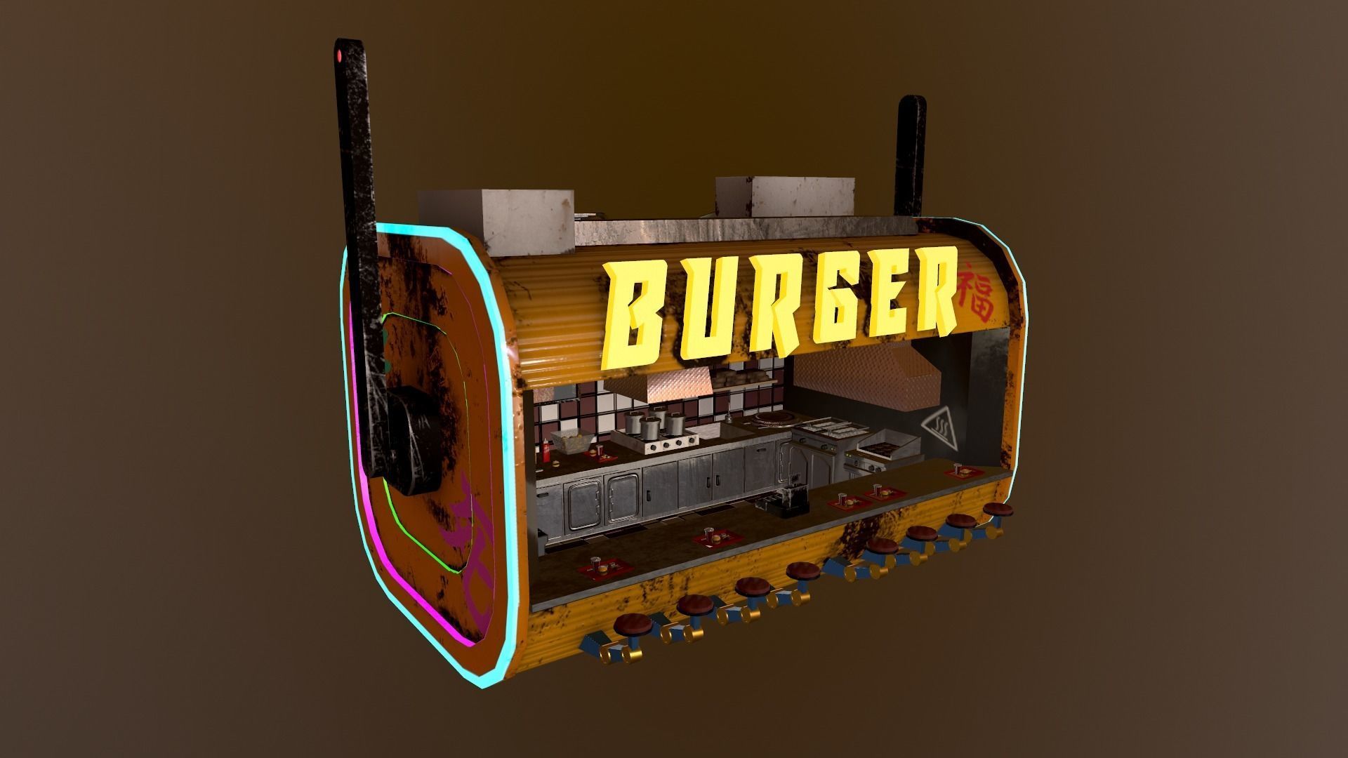 Cyberpunk City - Burger Stand Low-poly 3D model_21