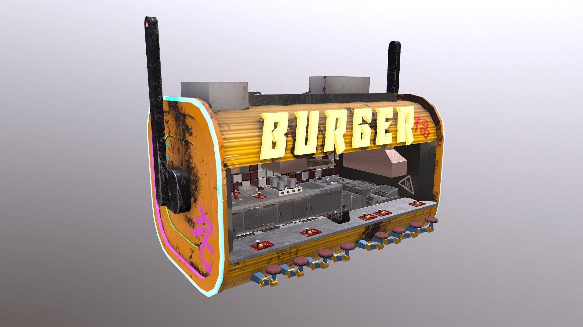 Cyberpunk City - Burger Stand Low-poly 3D model_36