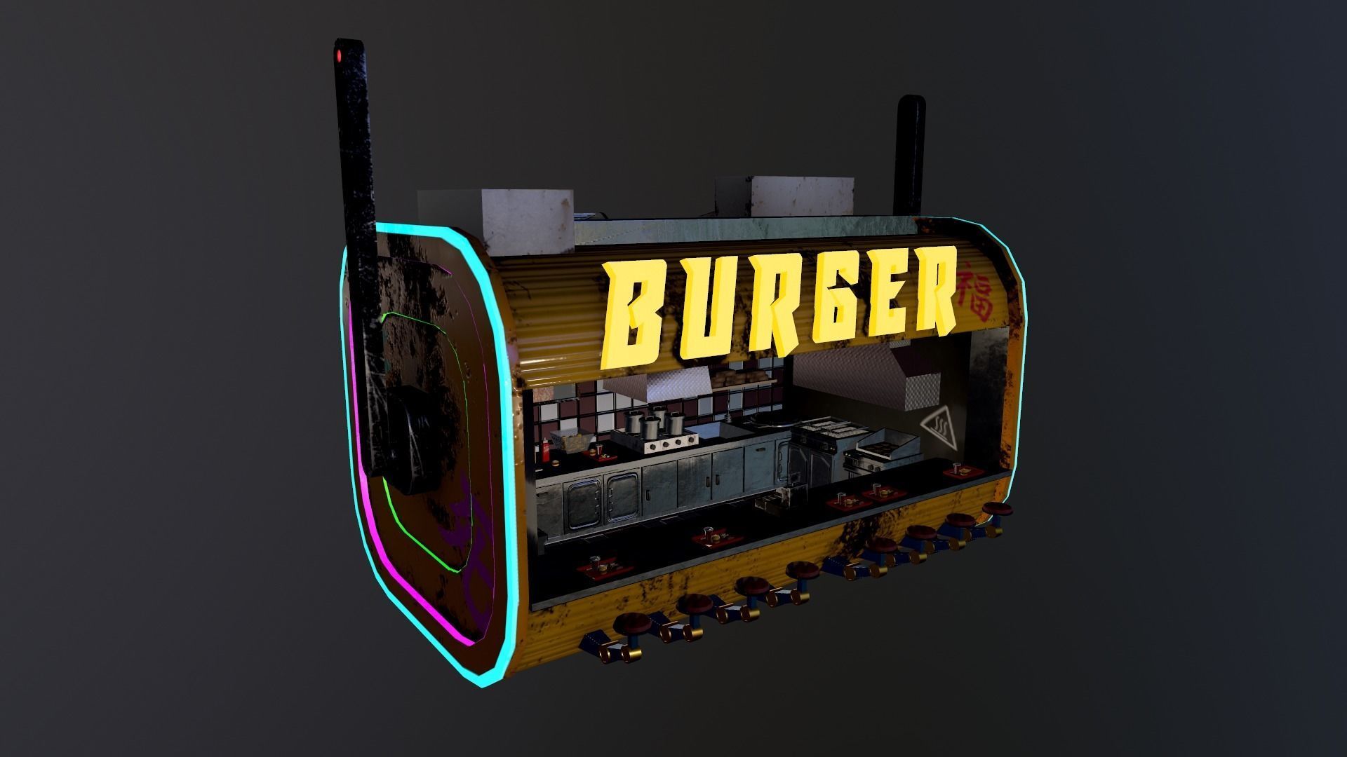 Cyberpunk City - Burger Stand Low-poly 3D model_19