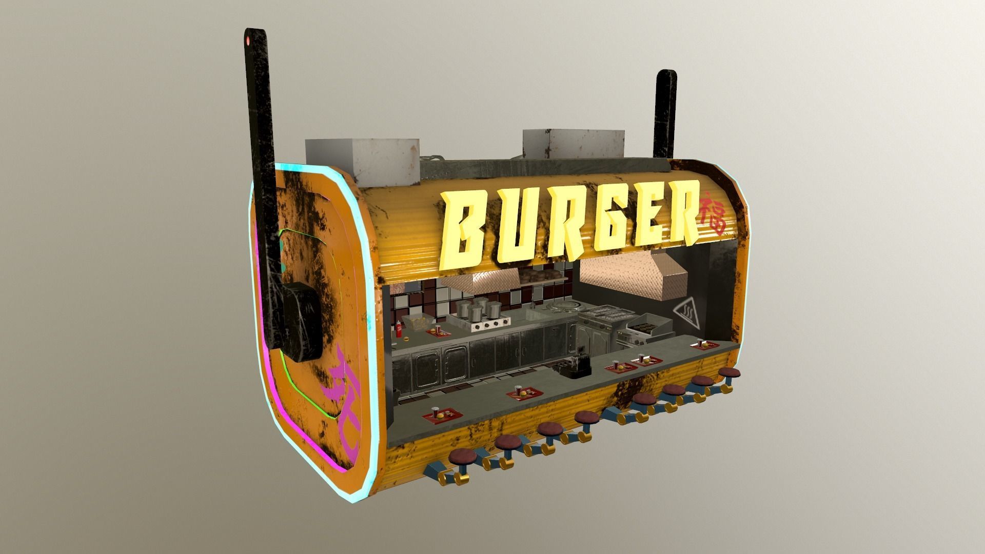 Cyberpunk City - Burger Stand Low-poly 3D model_47