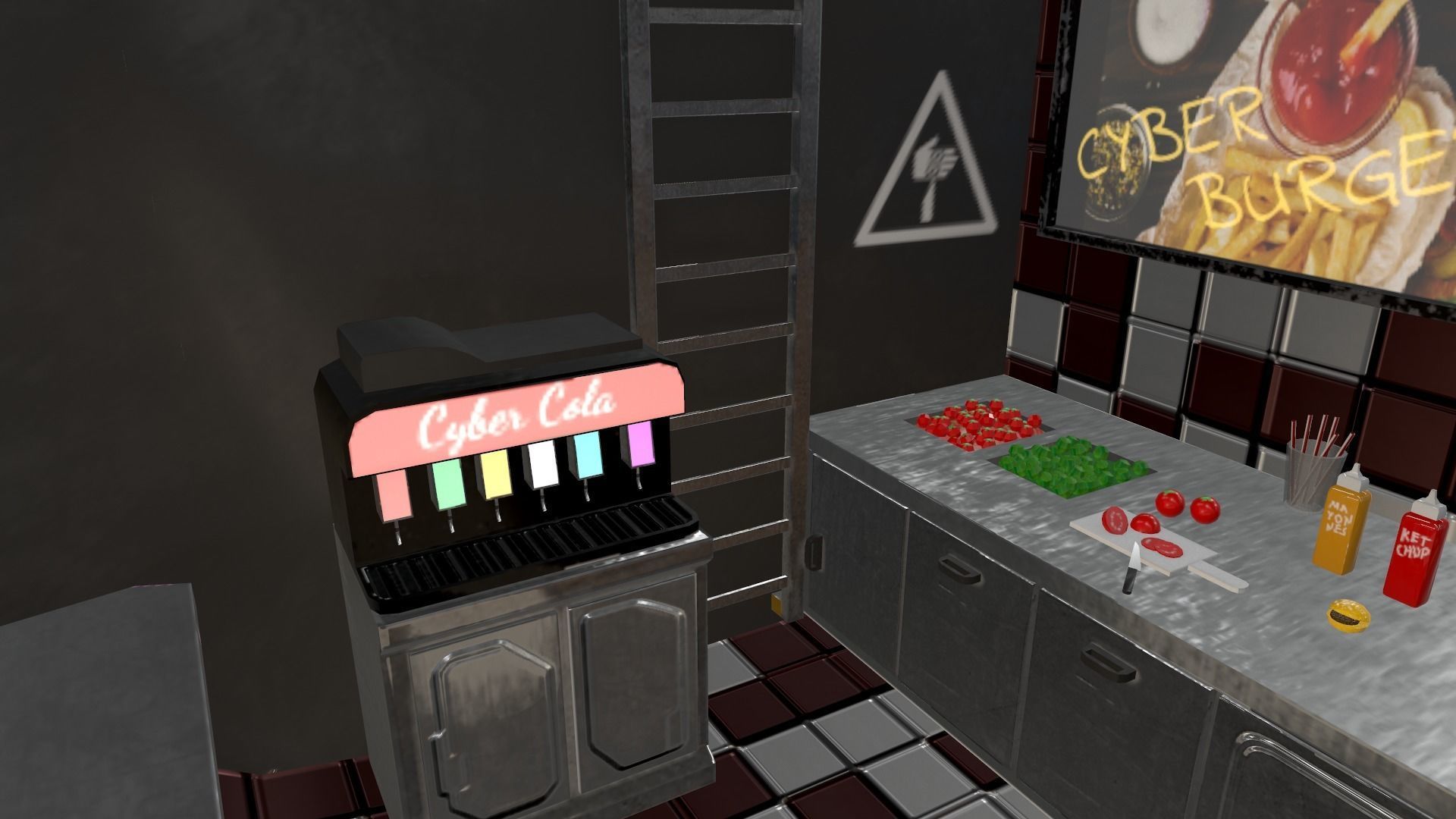 Cyberpunk City - Burger Stand Low-poly 3D model_7