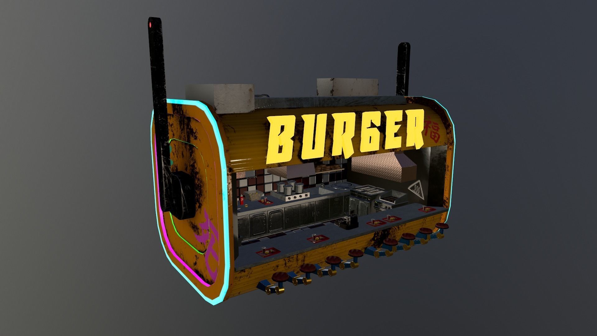 Cyberpunk City - Burger Stand Low-poly 3D model_20