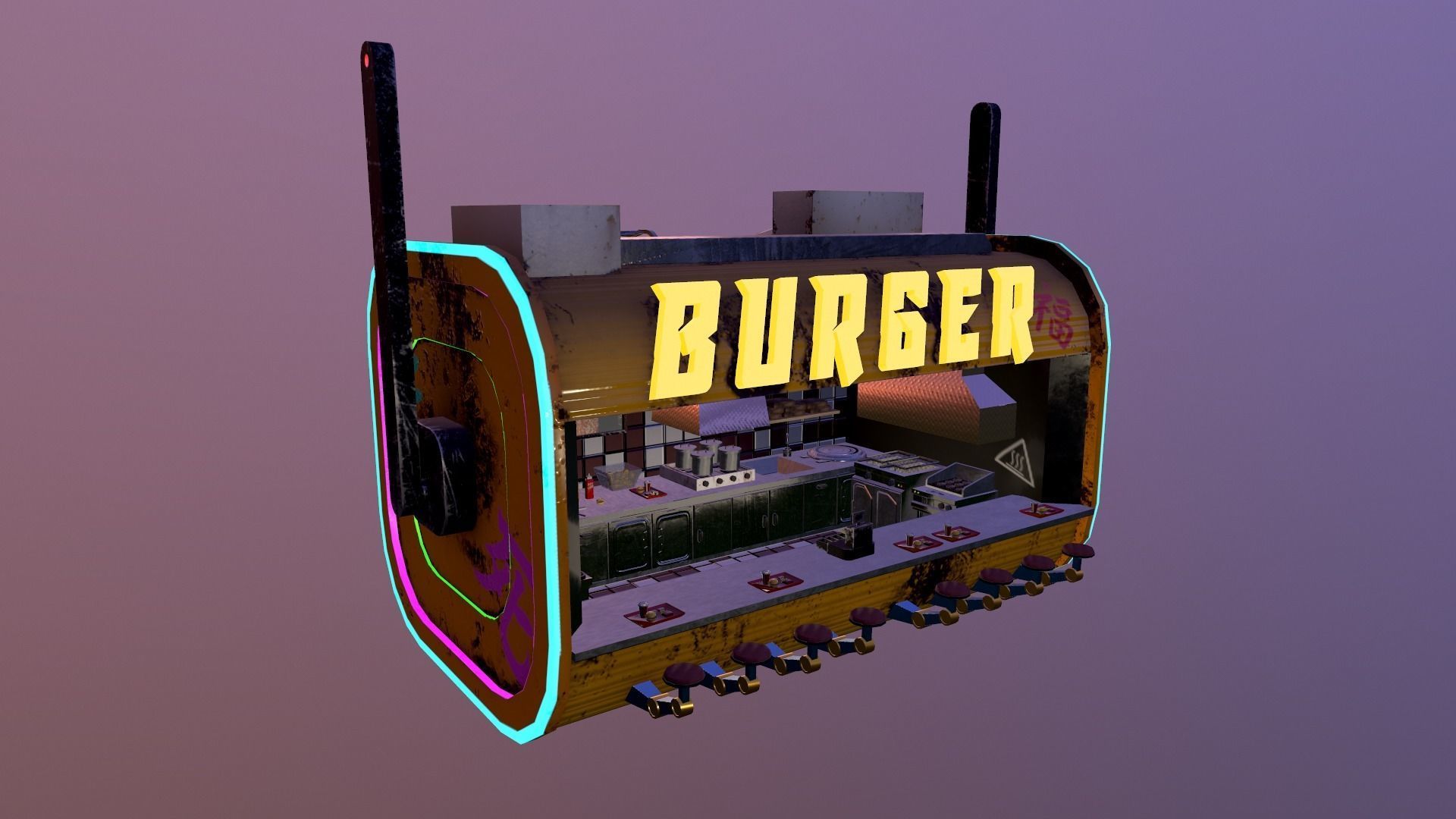 Cyberpunk City - Burger Stand Low-poly 3D model_32