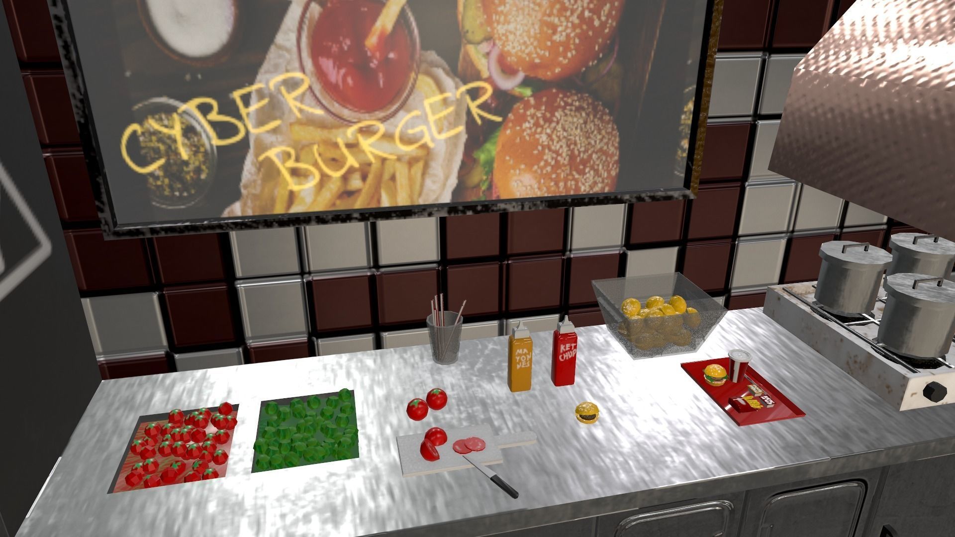 Cyberpunk City - Burger Stand Low-poly 3D model_8