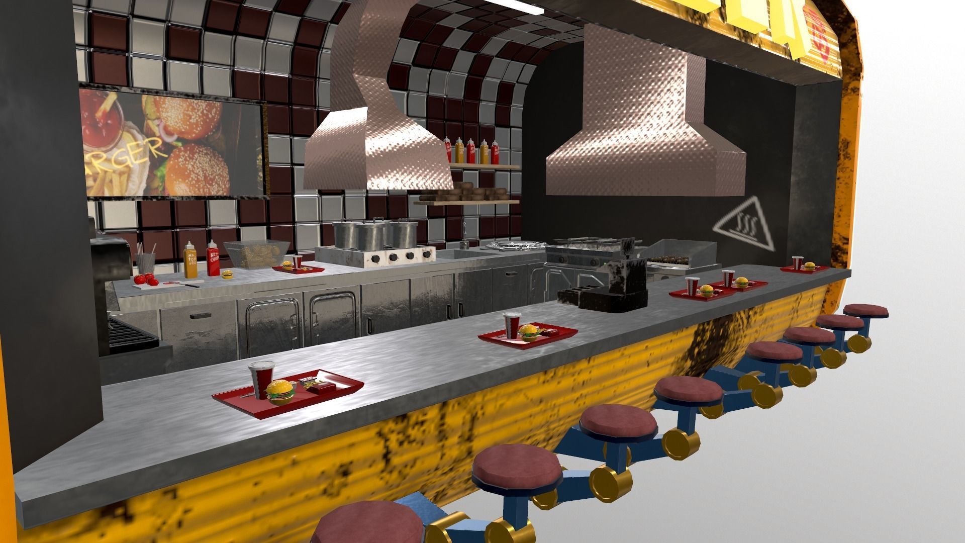 Cyberpunk City - Burger Stand Low-poly 3D model_6