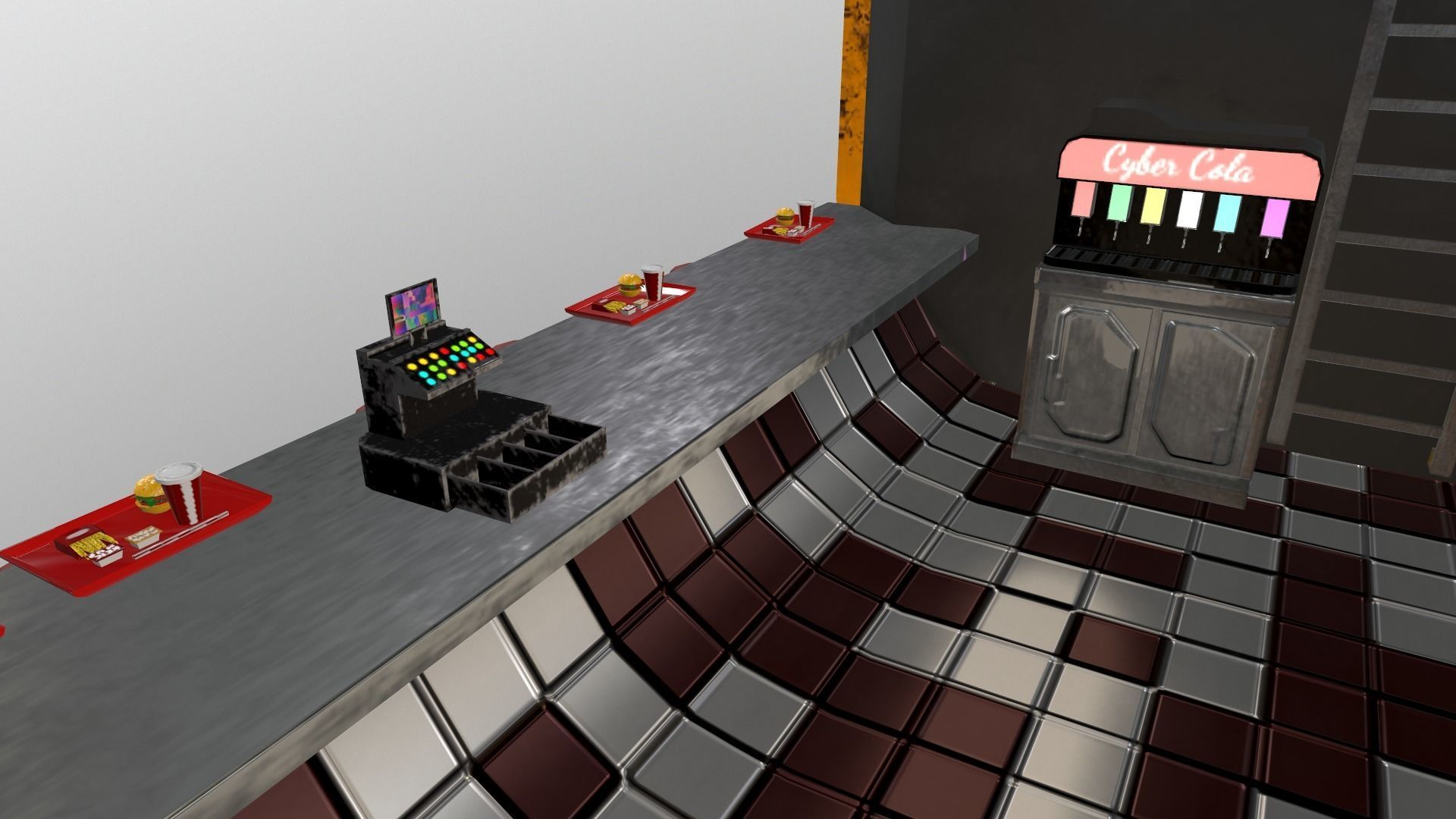 Cyberpunk City - Burger Stand Low-poly 3D model_12