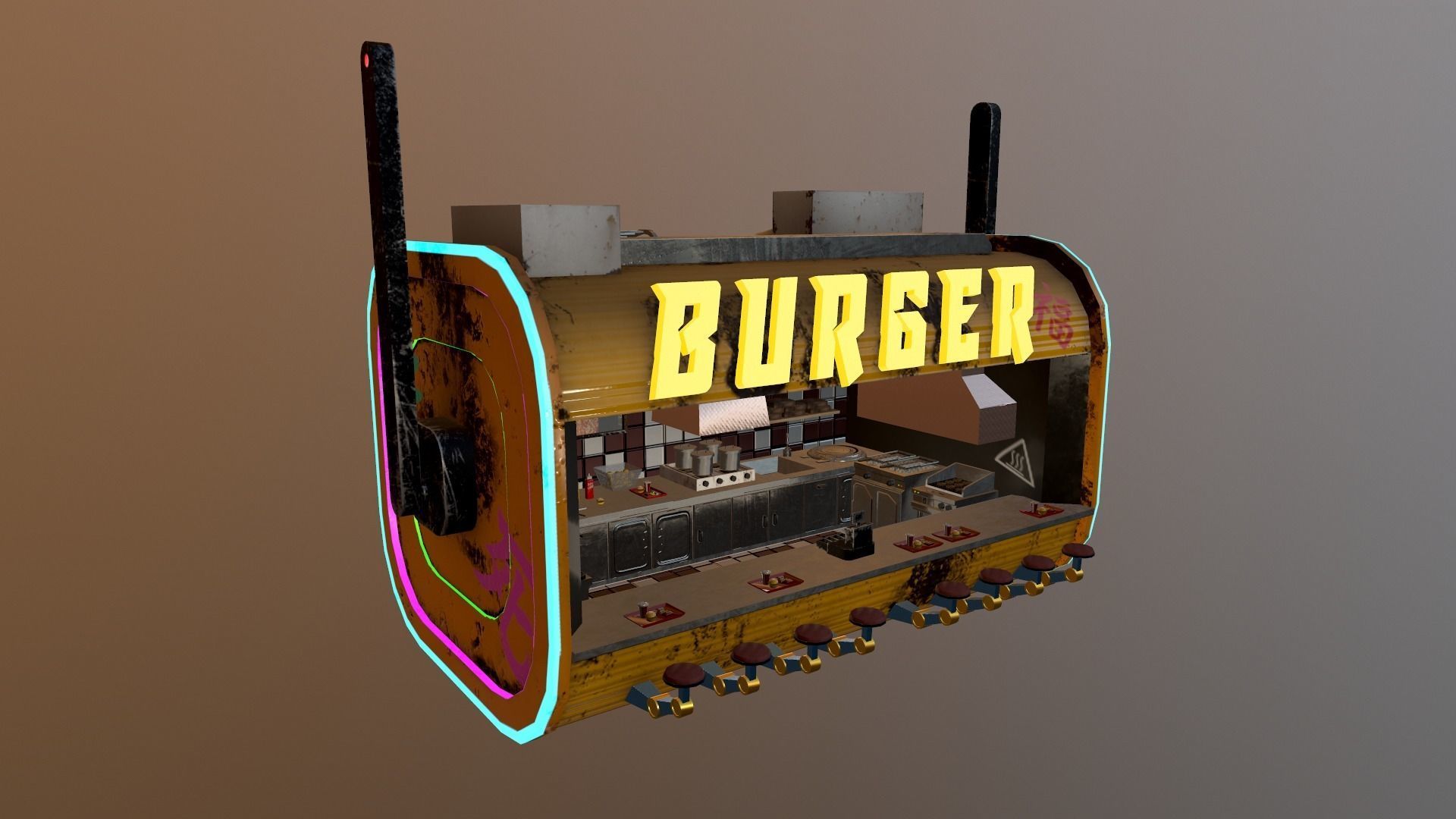 Cyberpunk City - Burger Stand Low-poly 3D model_27