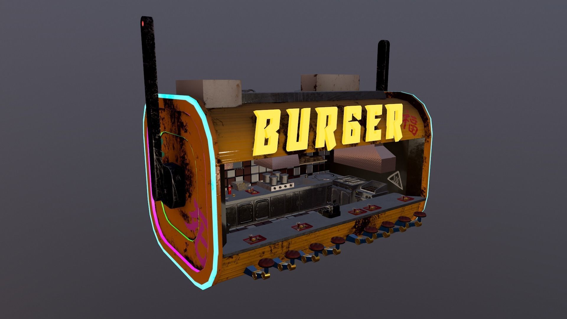 Cyberpunk City - Burger Stand Low-poly 3D model_25