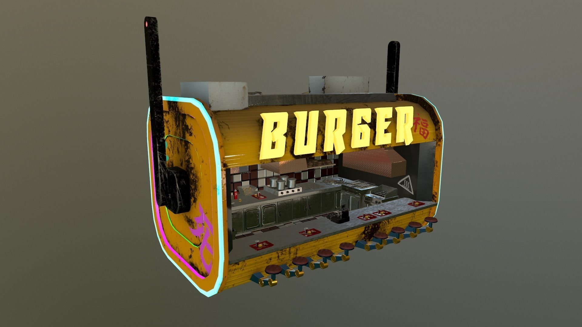 Cyberpunk City - Burger Stand Low-poly 3D model_23