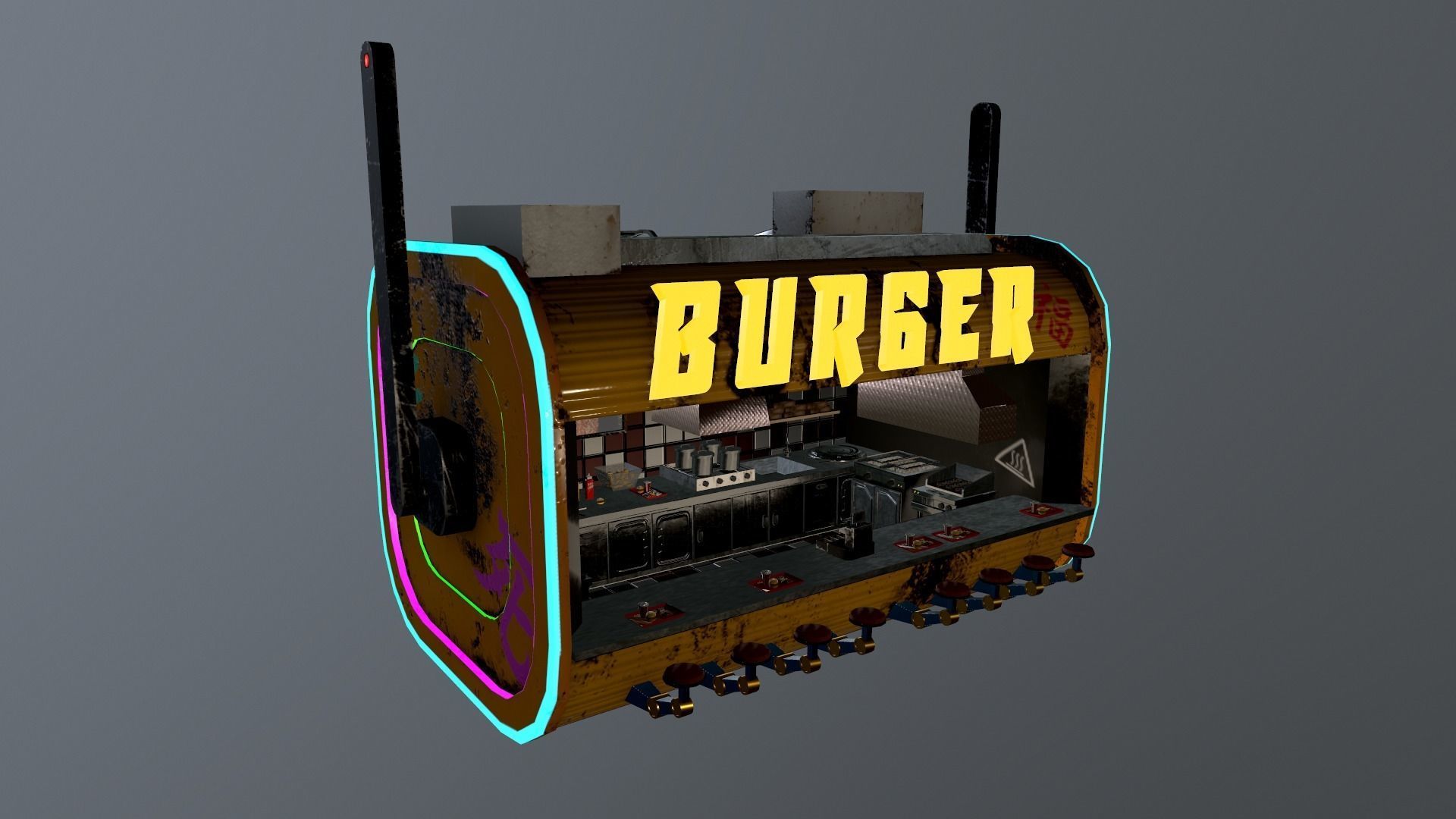 Cyberpunk City - Burger Stand Low-poly 3D model_30