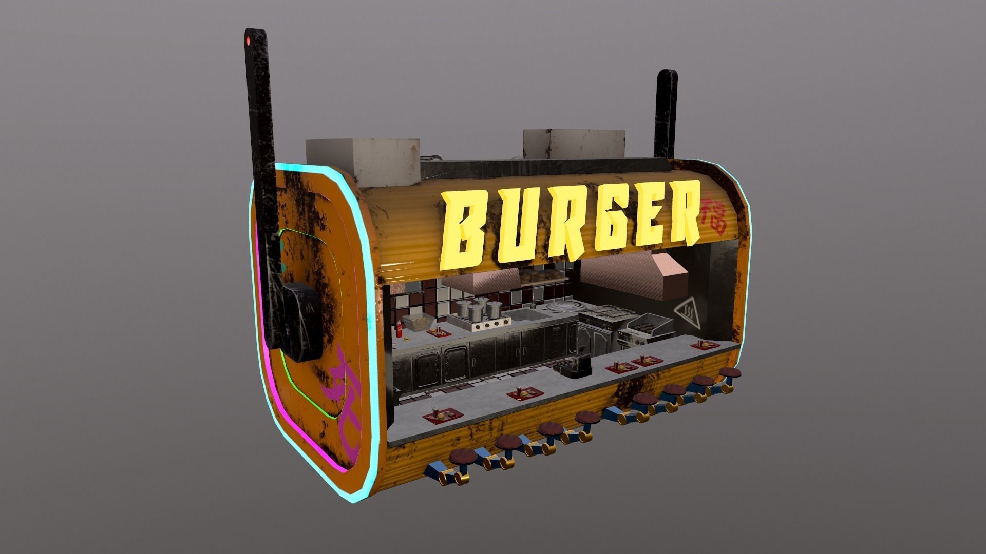 Cyberpunk City - Burger Stand Low-poly 3D model_29