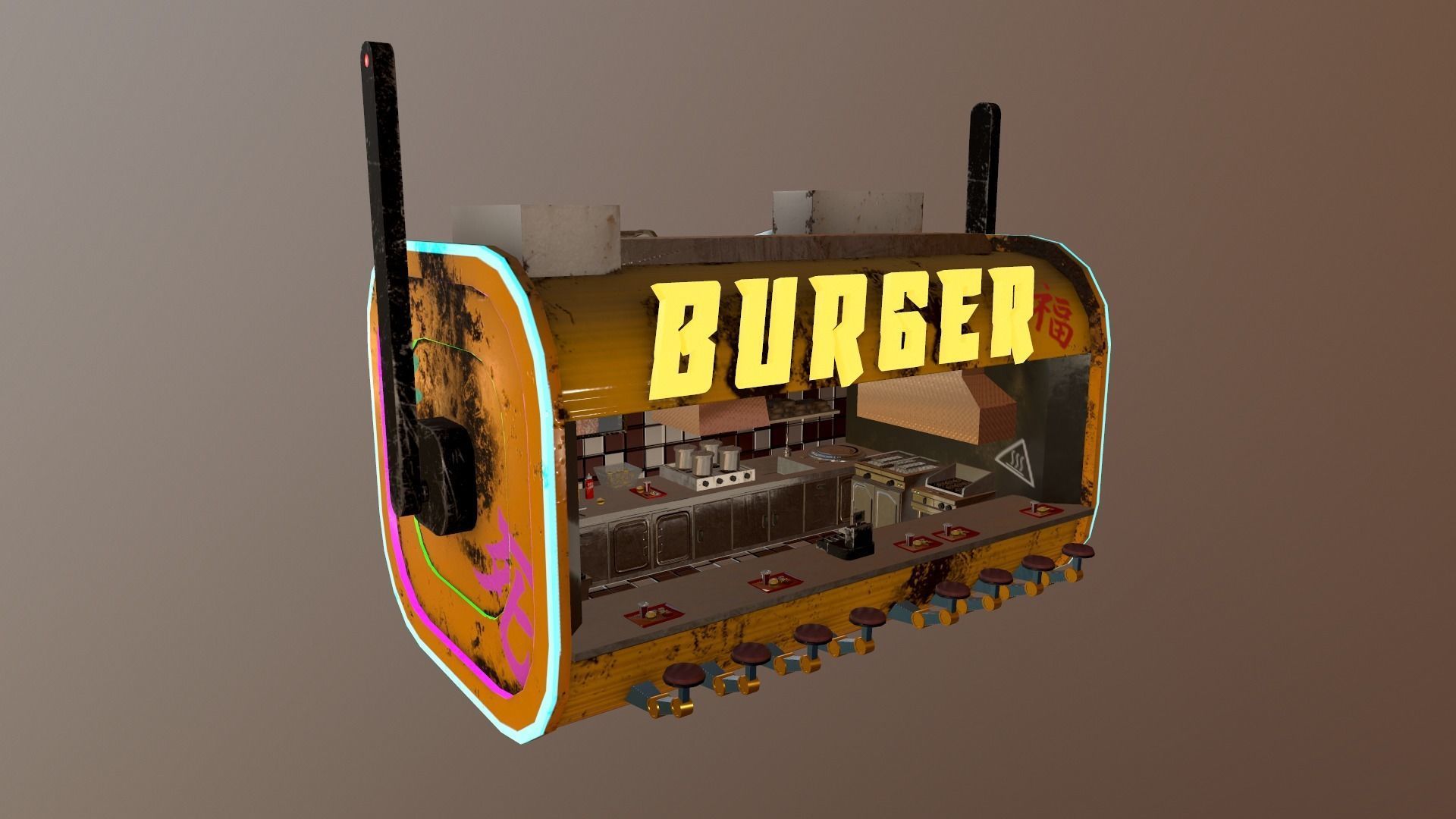Cyberpunk City - Burger Stand Low-poly 3D model_41