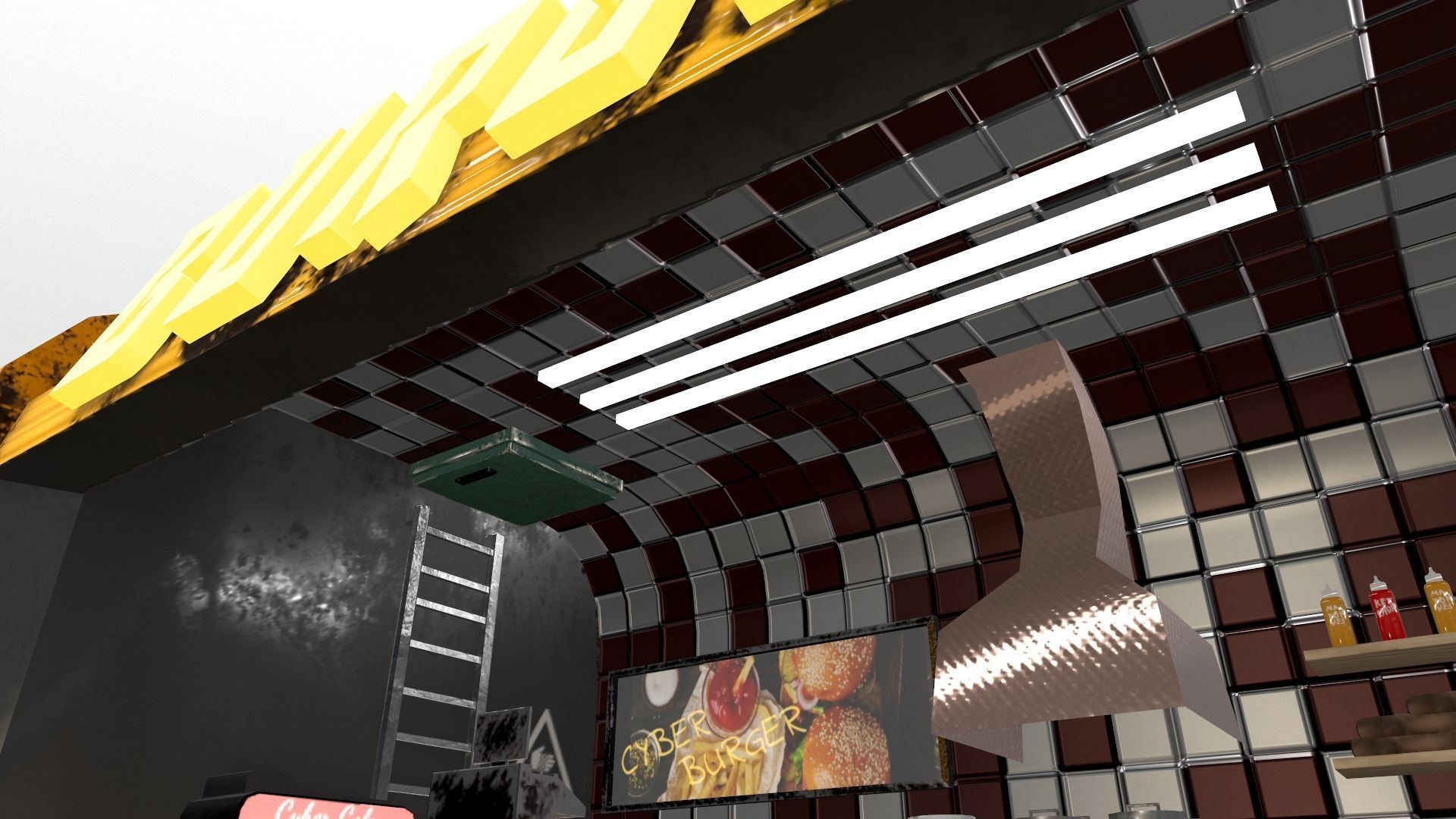 Cyberpunk City - Burger Stand Low-poly 3D model_17