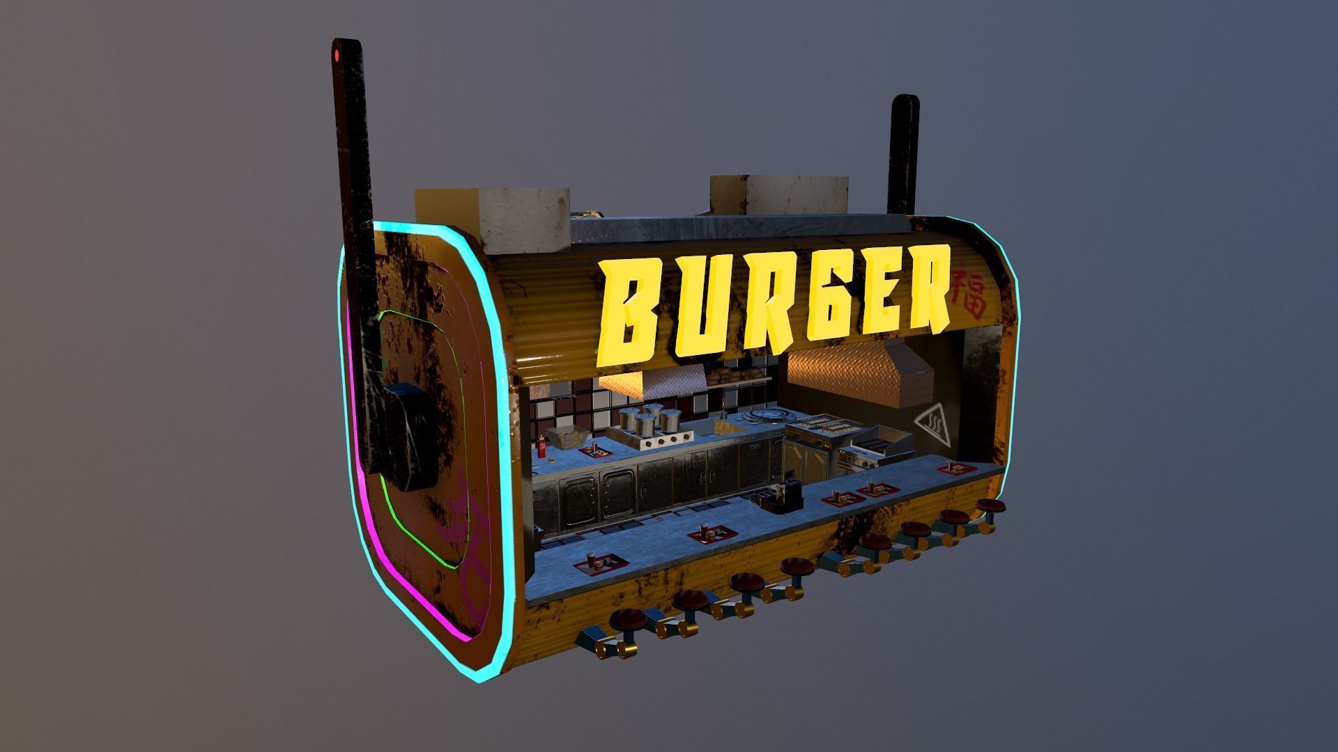 Cyberpunk City - Burger Stand Low-poly 3D model_26