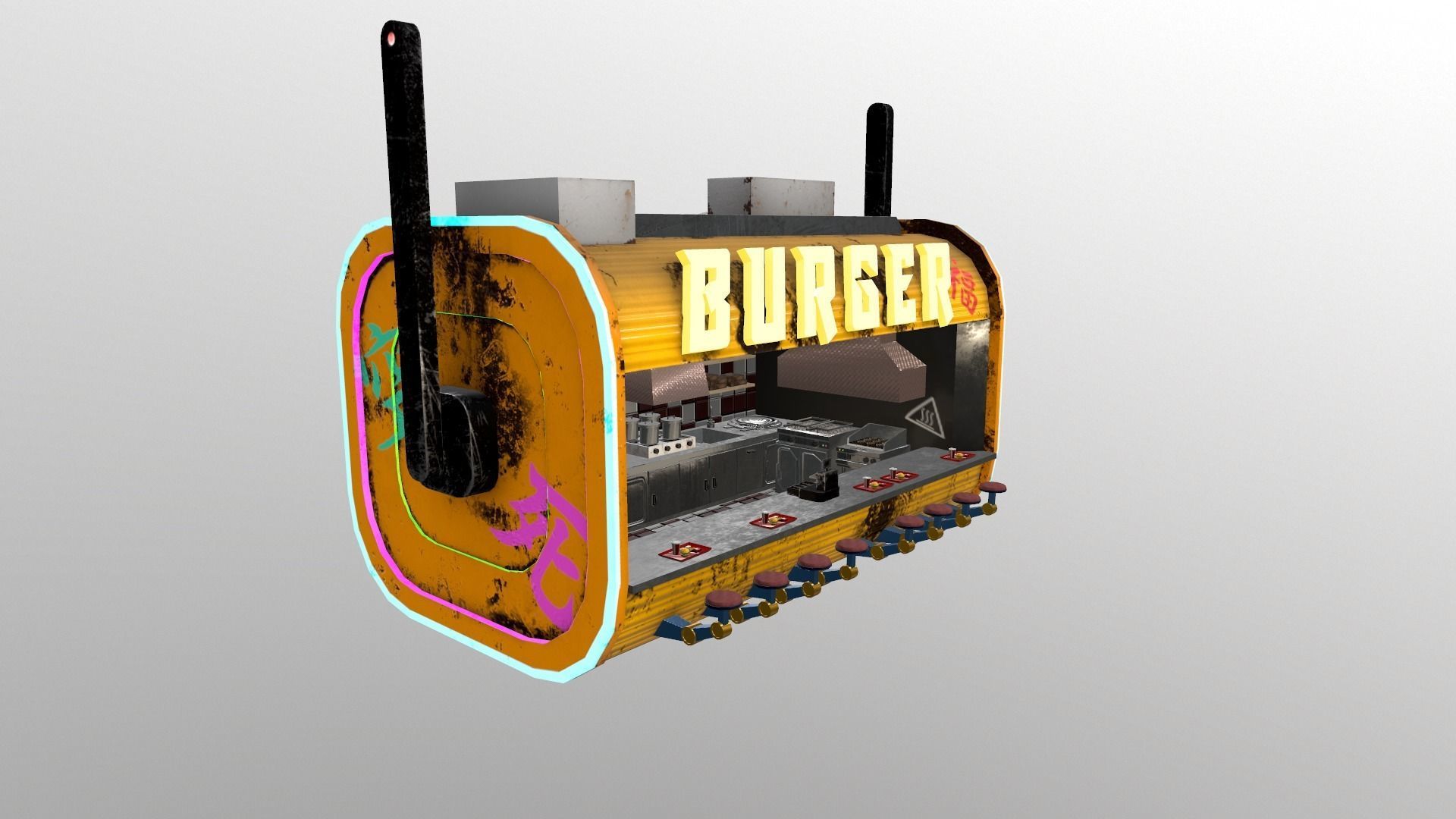 Cyberpunk City - Burger Stand Low-poly 3D model_2