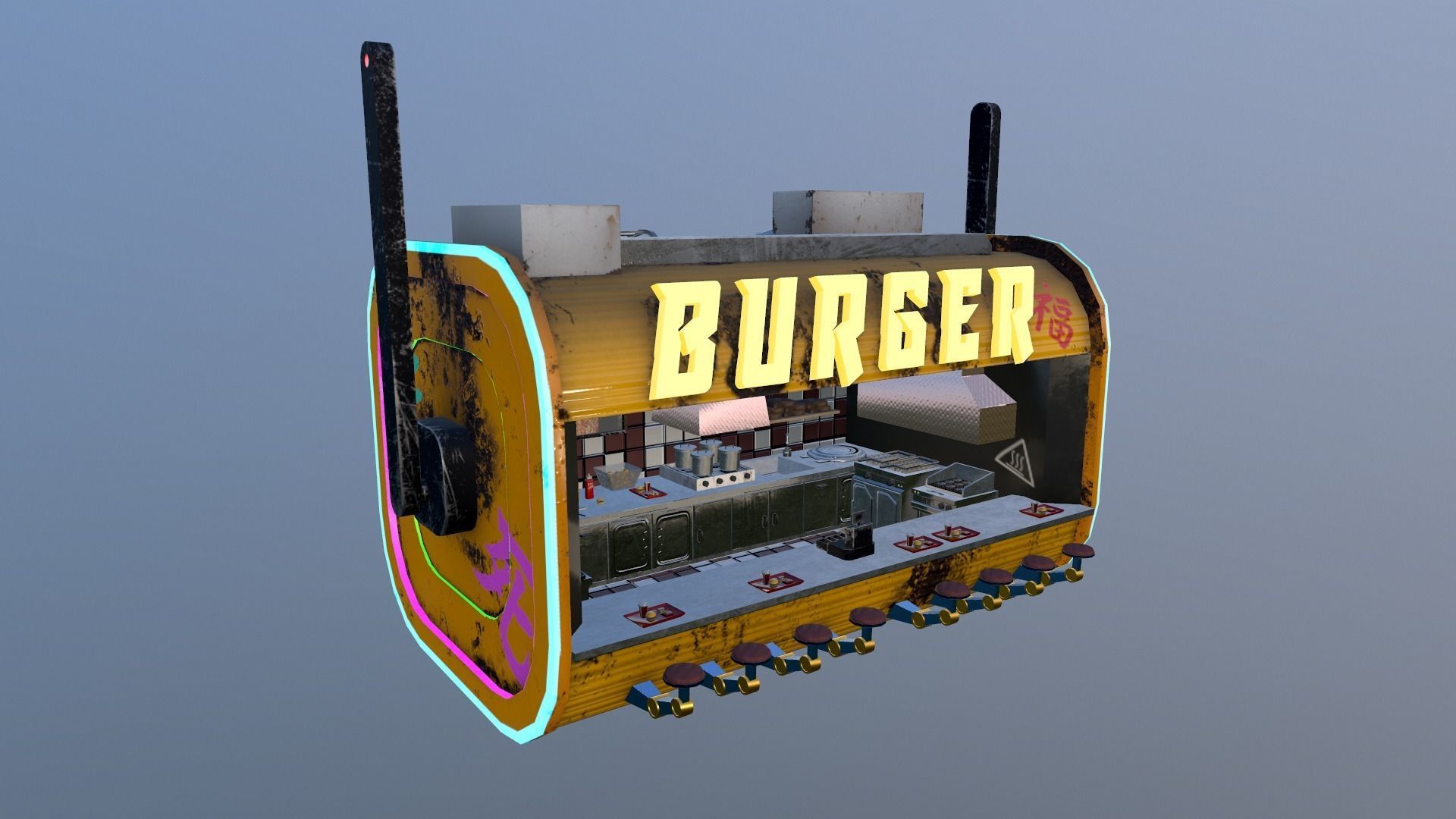 Cyberpunk City - Burger Stand Low-poly 3D model_43