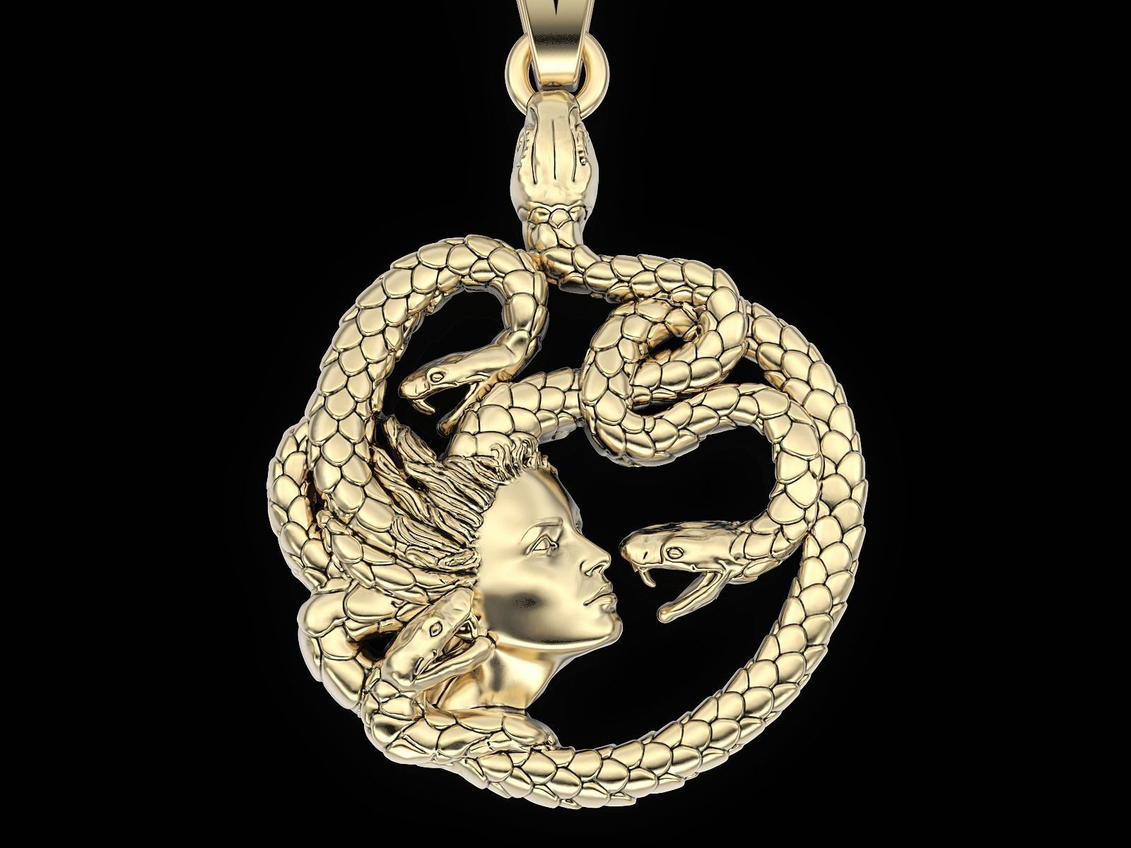 Medusa Sculpture pendant jewelry Gold necklace 3D print model_3
