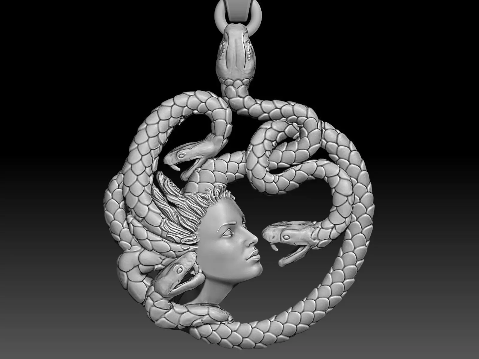 Medusa Sculpture pendant jewelry Gold necklace 3D print model_0