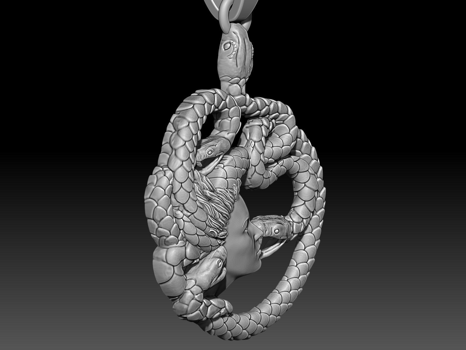Medusa Sculpture pendant jewelry Gold necklace 3D print model_2