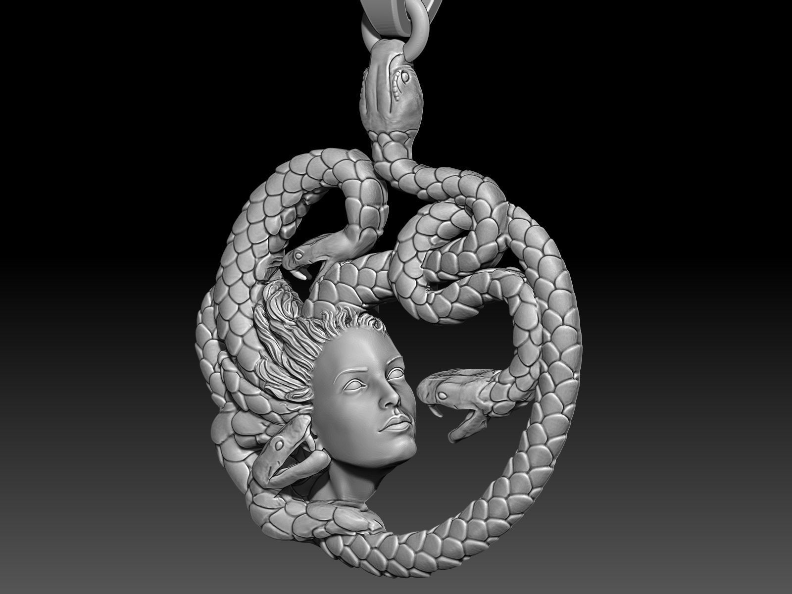 Medusa Sculpture pendant jewelry Gold necklace 3D print model_4
