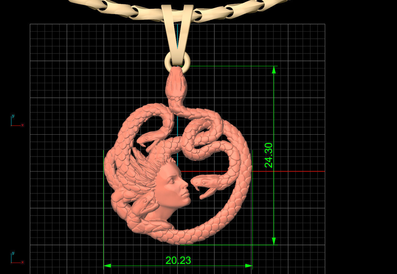 Medusa Sculpture pendant jewelry Gold necklace 3D print model_7